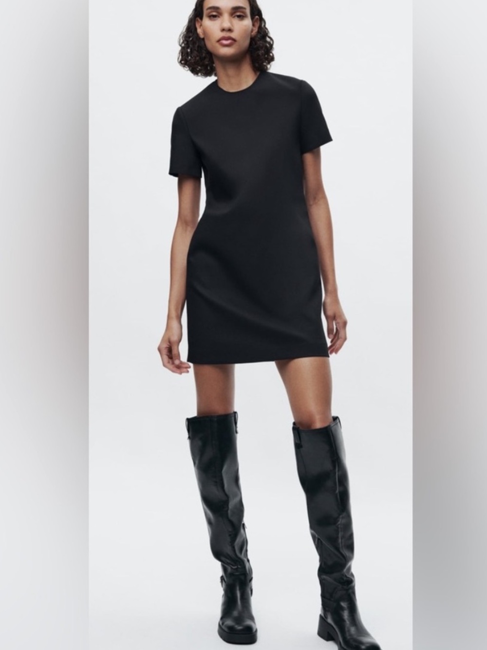 Zara Black Elevated Structured Mini Dress ZW Collection Short Sleeve Classic